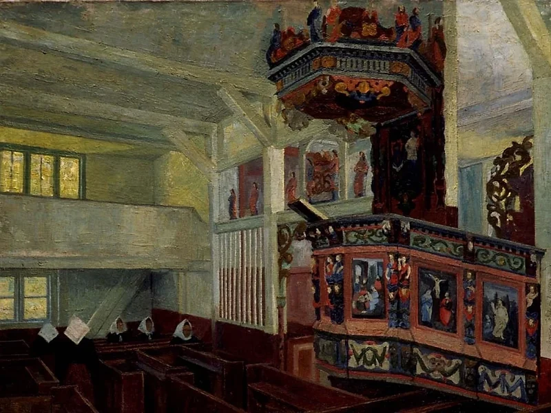 1877-Anna Schønheyder - Chiesa di Vågå prima della funzione